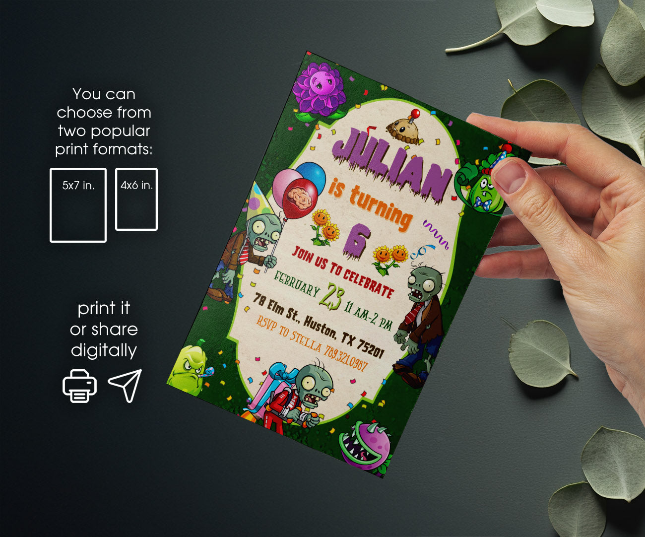 Plants vs Zombies Gamer customizable invitation template | Share or Print | GS742