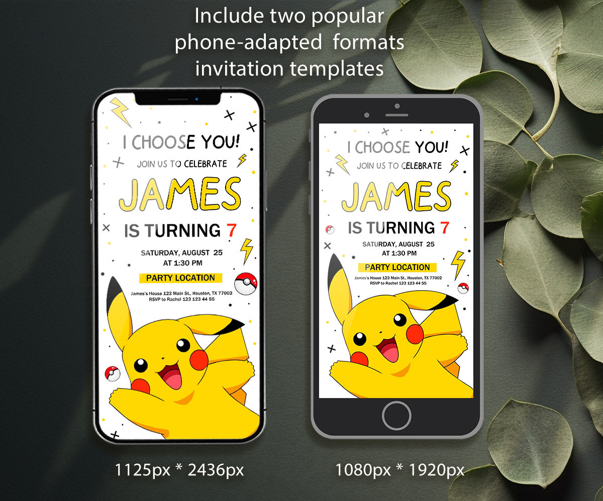 Pokemon Pikachu customizable invitation template | Share or Print | XA177
