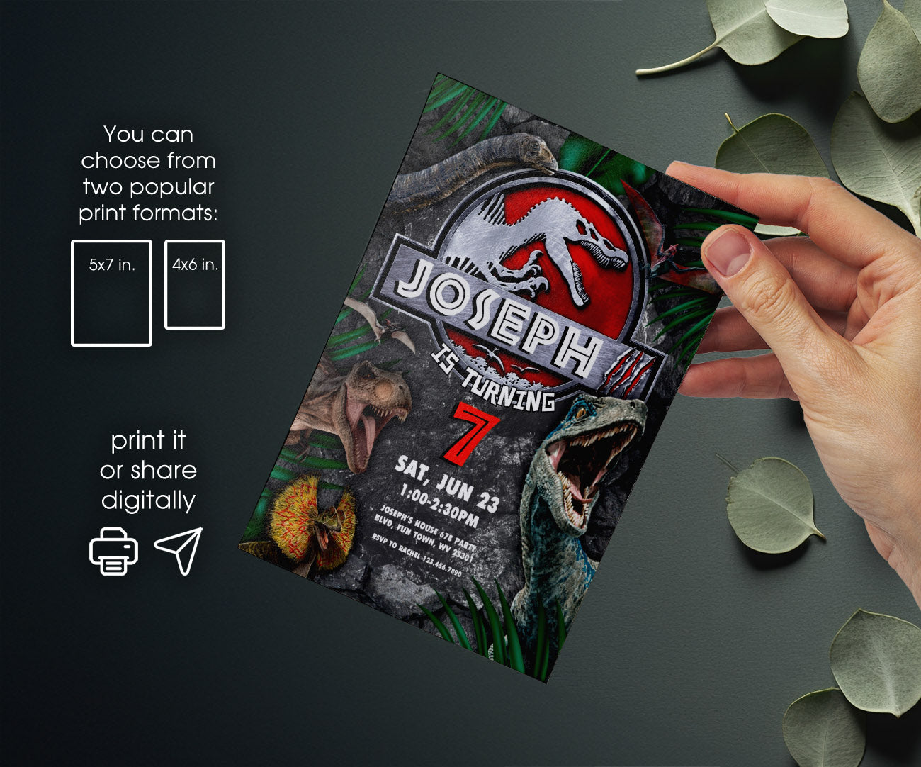 Jurassic Park Dinosaur customizable invitation template | Share or Print | KW093