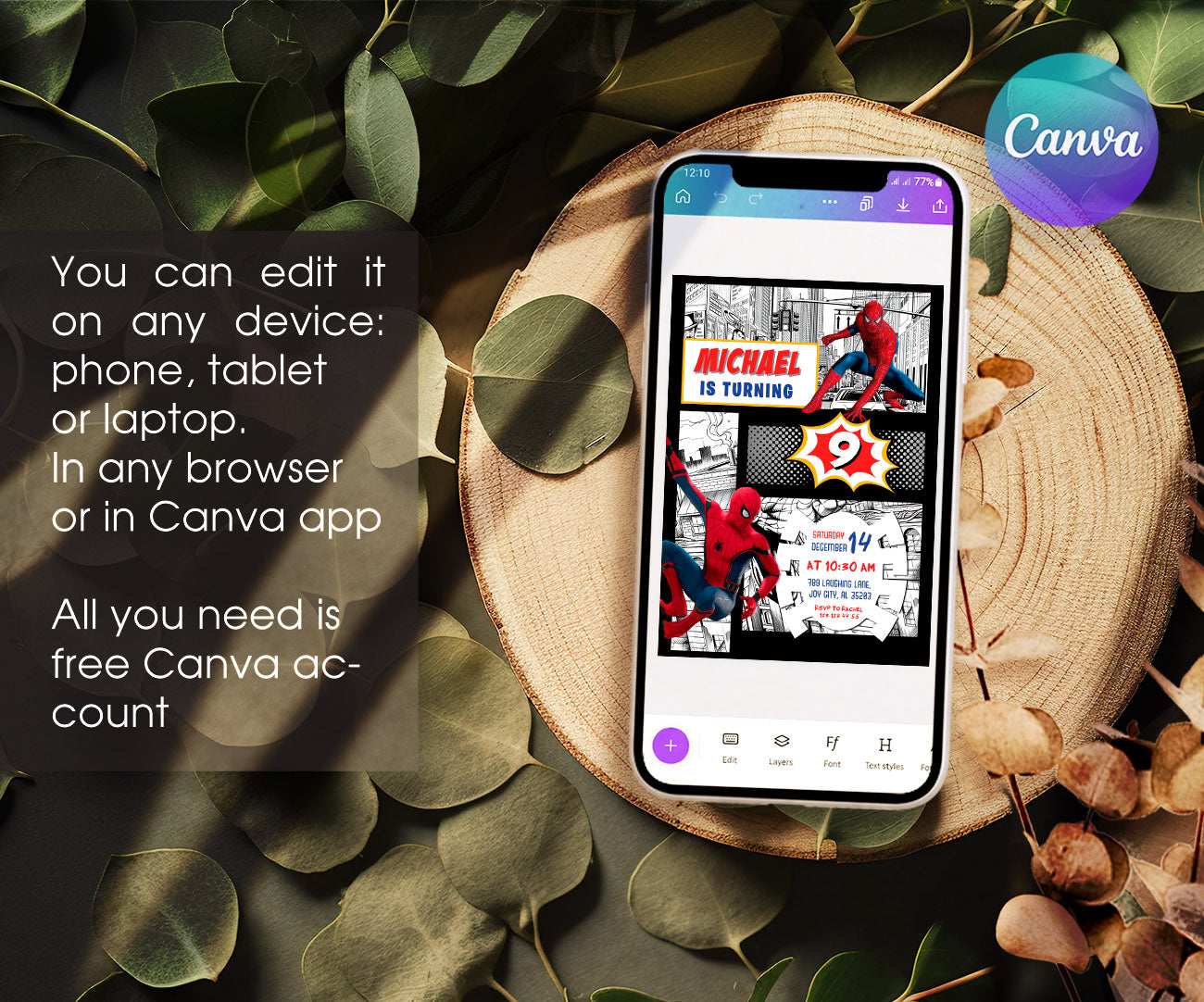 Spiderman Marvel Superhero customizable invitation template | Share or Print | boy | LL320