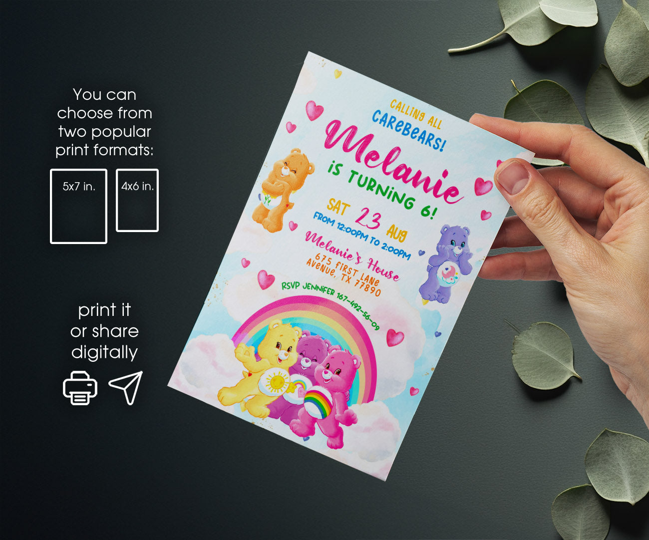 Care Bears customizable invitation template | Share or Print | HP955