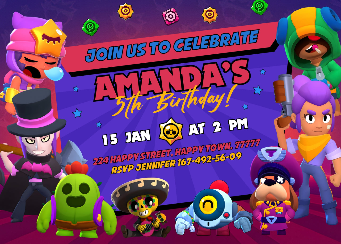 Brawl Stars Gamer customizable invitation template | Share or Print | PI700