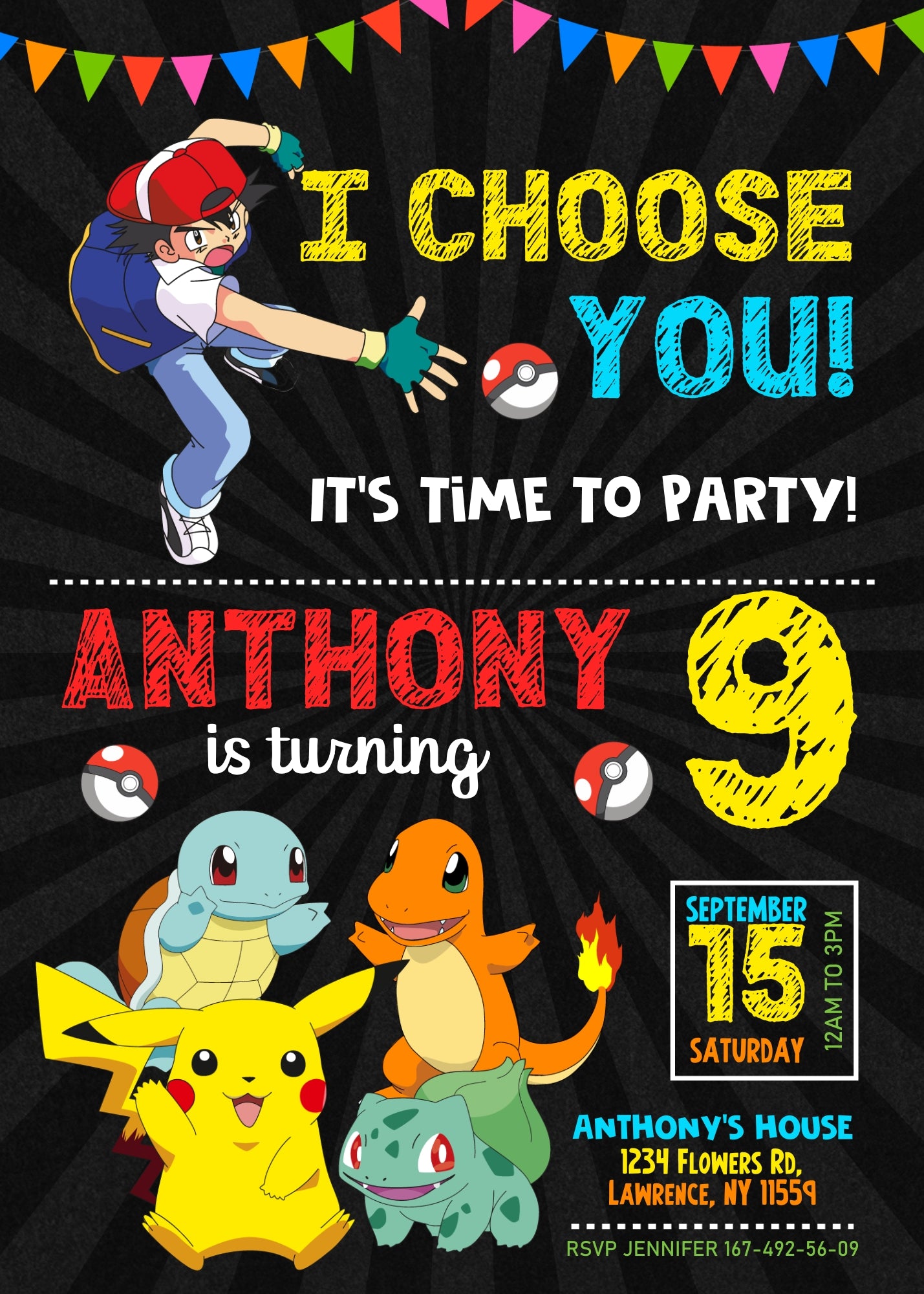Pokemon Pikachu customizable invitation template | Share or Print | BK221
