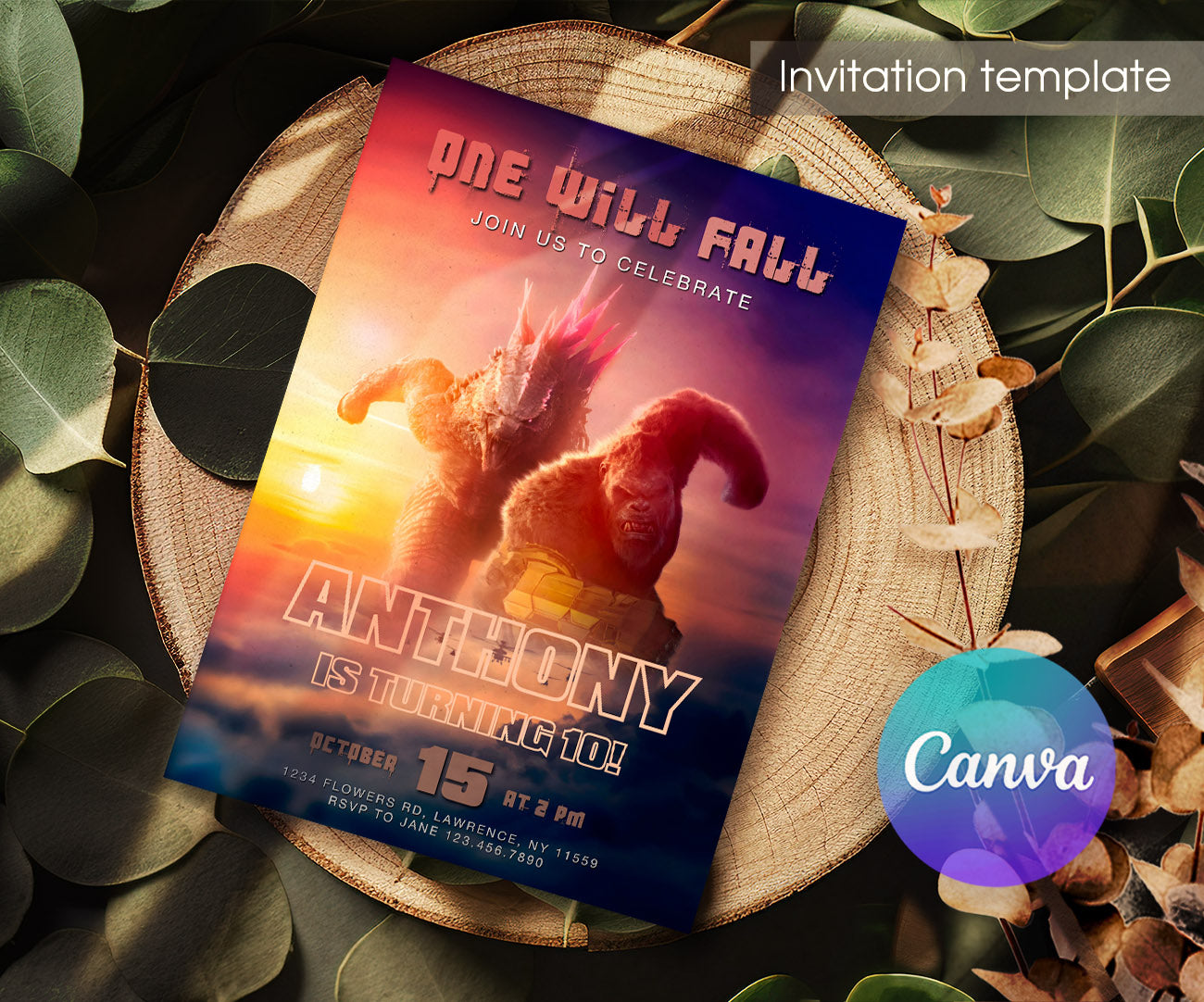 Godzilla X King Kong customizable invitation template | Share or Print | AK828