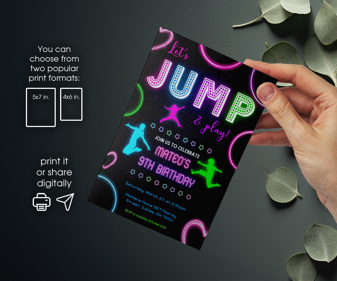 Trampoline Jump Party customizable invitation template | Share or Print | SQ264