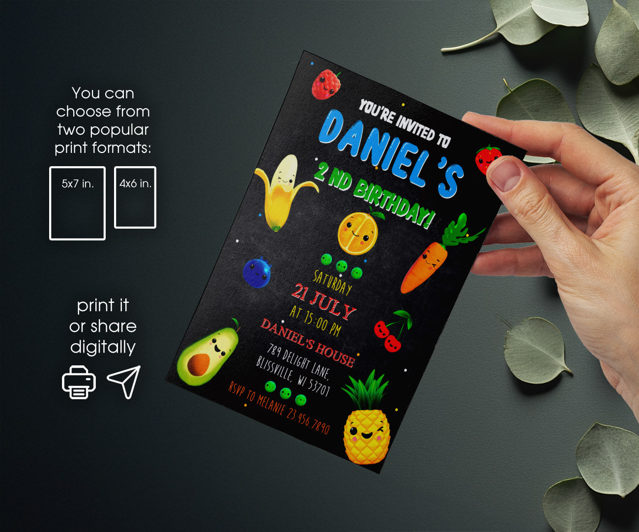 Hey Bear Sensory Dancing Fruits customizable invitation template | Share or Print | TS960