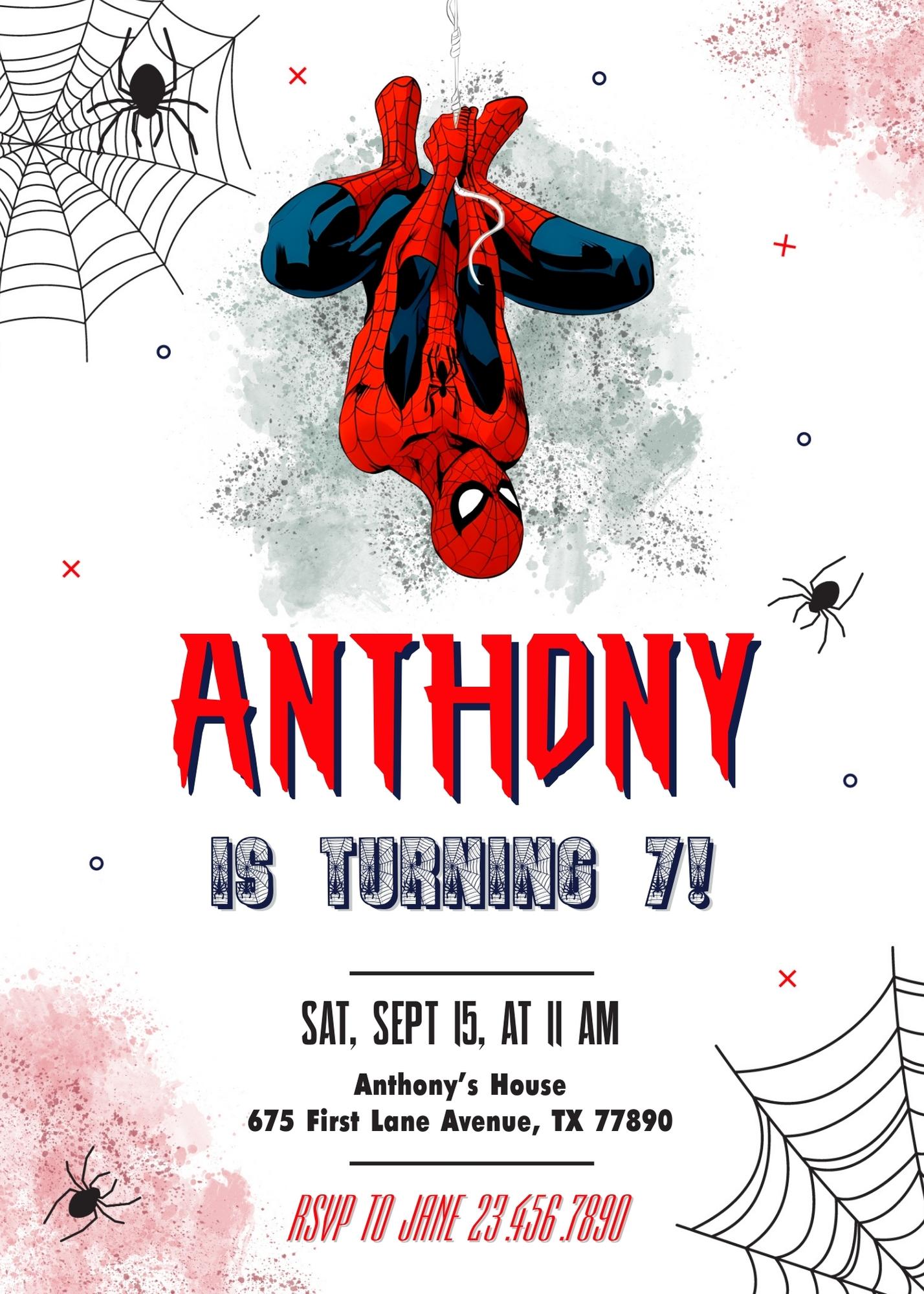 Spiderman Marvel Superhero customizable invitation template | Share or Print | boy | ZS982