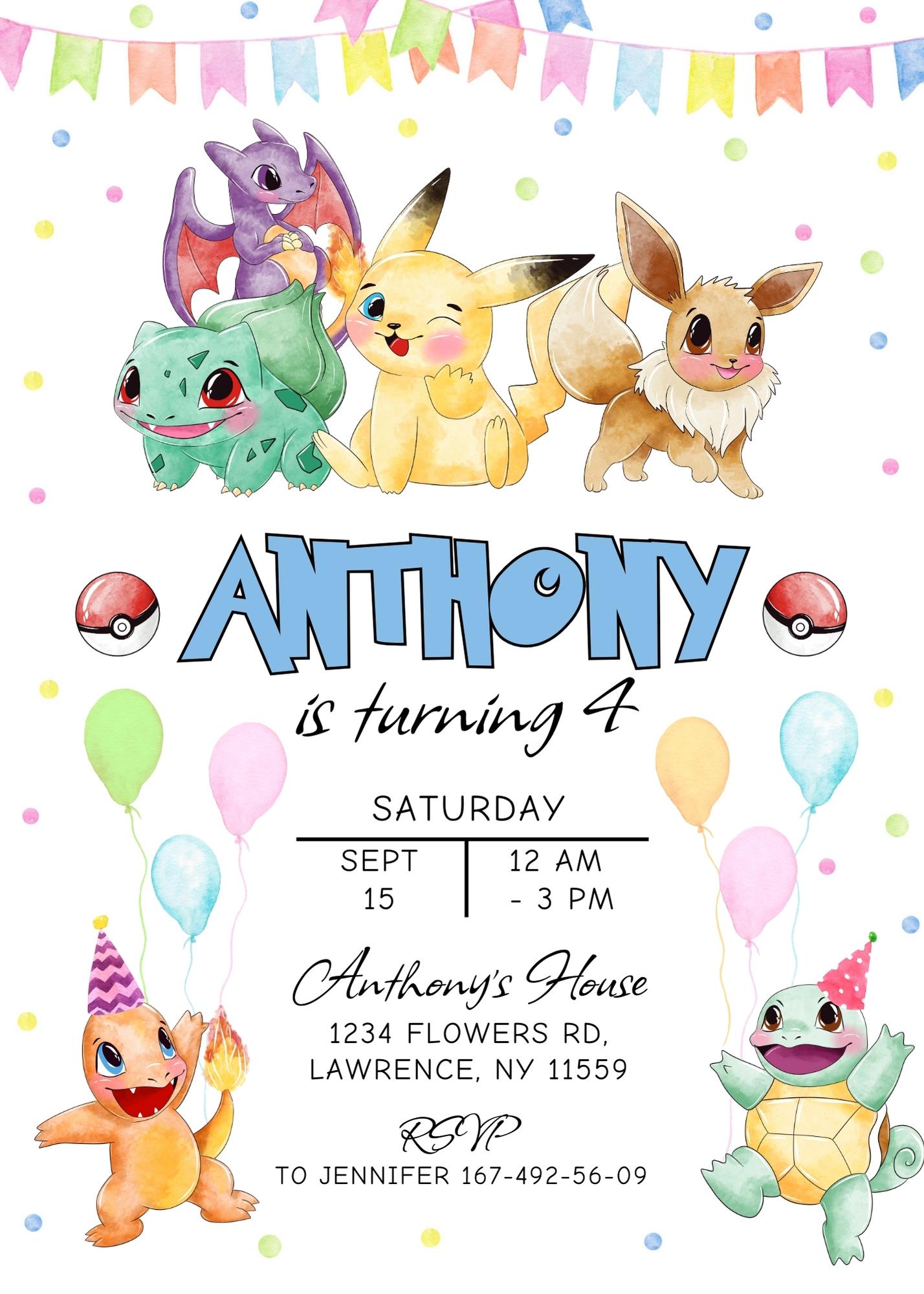 Pokemon Pikachu customizable invitation template | Share or Print | IL779