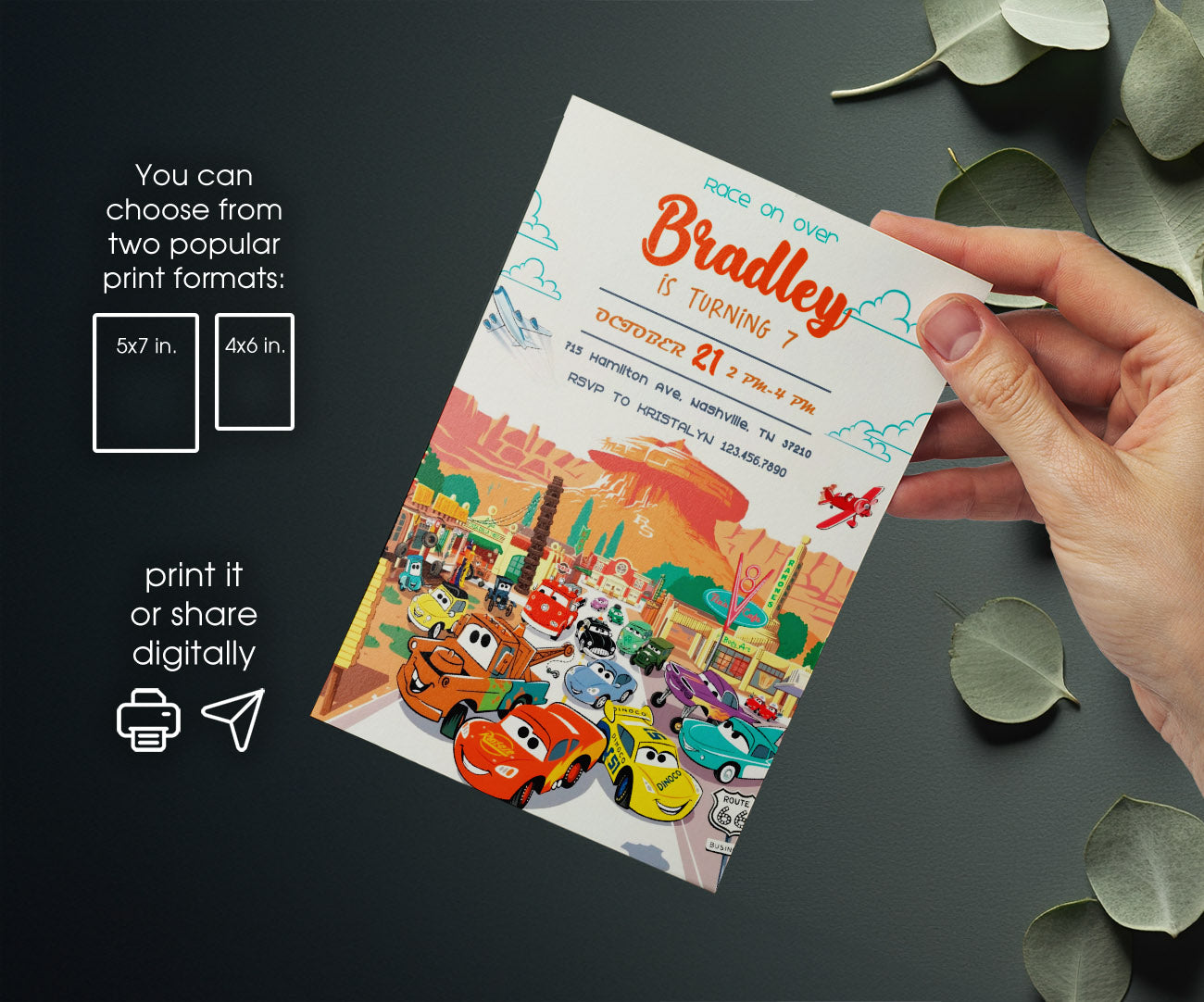 Cars Lightning McQueen customizable invitation template | Share or Print | boy | DQ159