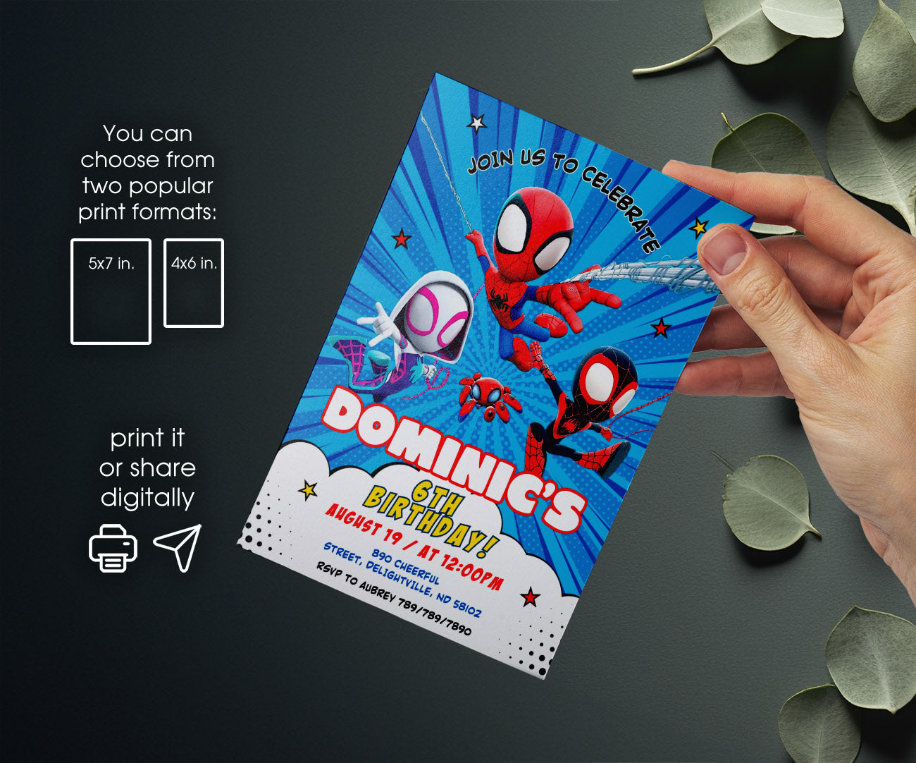 Spidey and His Amazing Friends customizable invitation template | Share or Print | boy | CG129