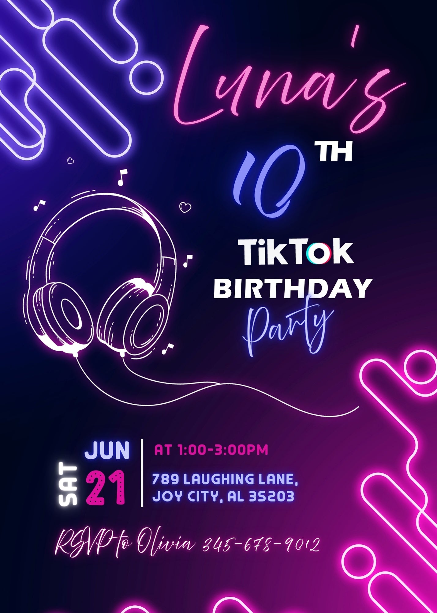 Tik Tok Party customizable invitation template | Share or Print | VE094