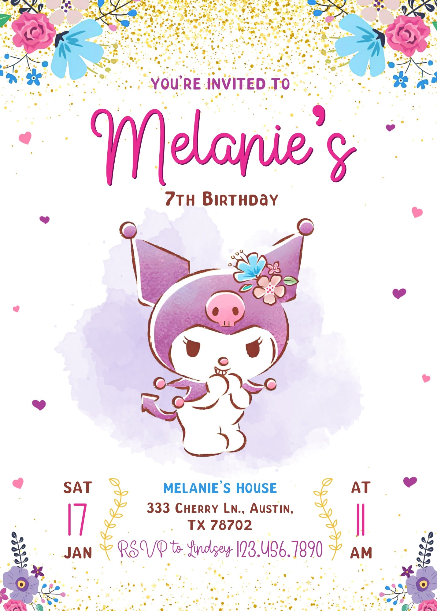 Kuromi Hello Kitty Sanrio customizable invitation template | Share or Print | IA140