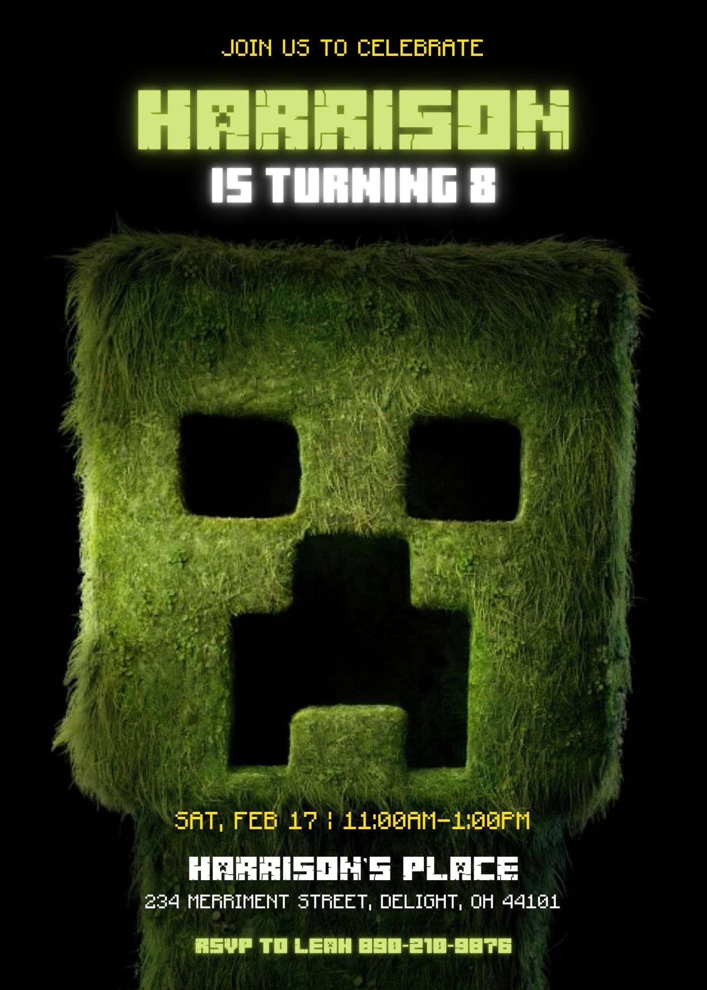 Minecraft Movie Gamer customizable invitation template | Share or Print | BY347