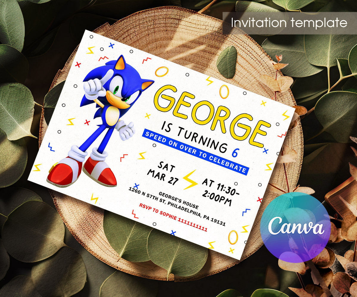 Sonic the Hedgehog customizable invitation template | Share or Print | RH576