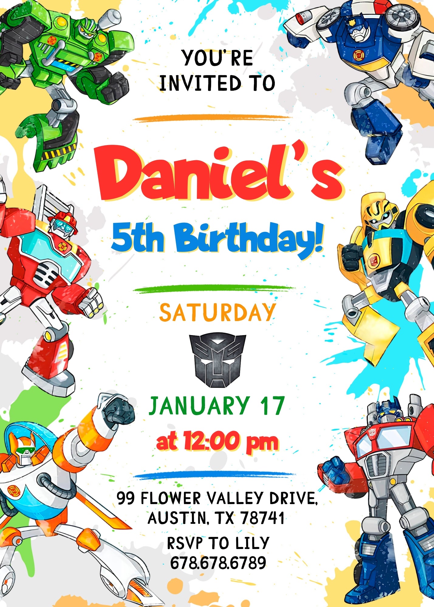 Transformers Rescue Bots customizable invitation template | Share or Print | boy | QB526