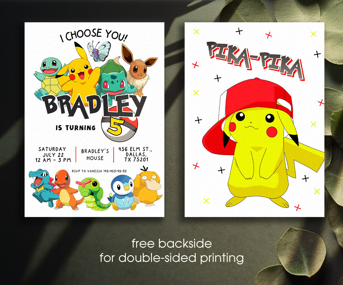 Pokemon Pikachu customizable invitation template | Share or Print | KC049