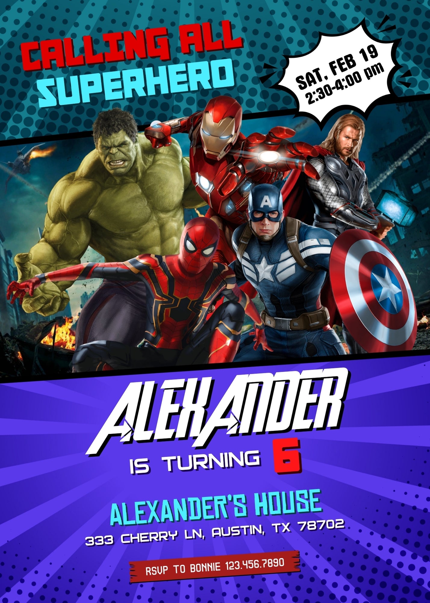 Avengers Marvel Superhero customizable invitation template | Share or Print | boy | WS540