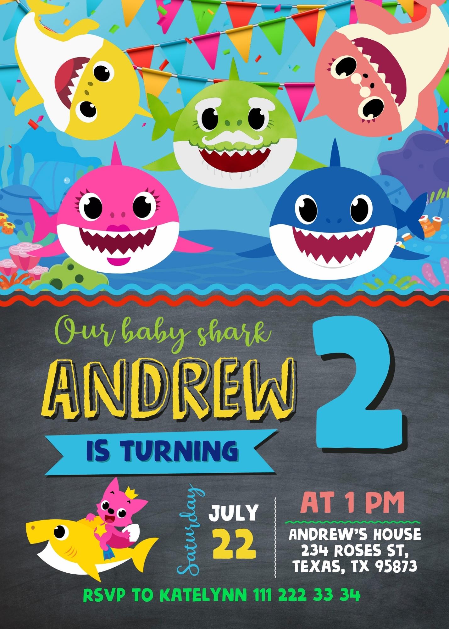 Baby Shark customizable invitation template | Share or Print | AQ873