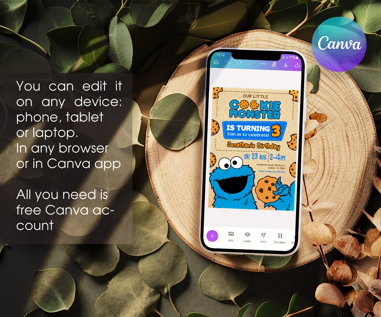 Sesame Street Cookie Monster customizable invitation template | Share or Print | BY298