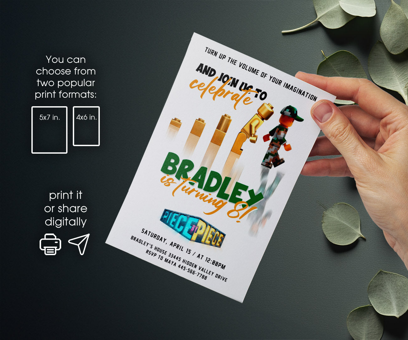 Lego Piece by Piece customizable invitation template | Share or Print | XG134
