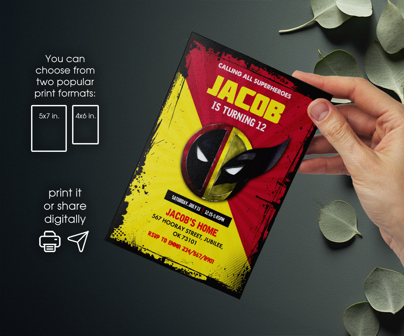 Deadpool Wolverine Marvel customizable invitation template | Share or Print | boy | RW854