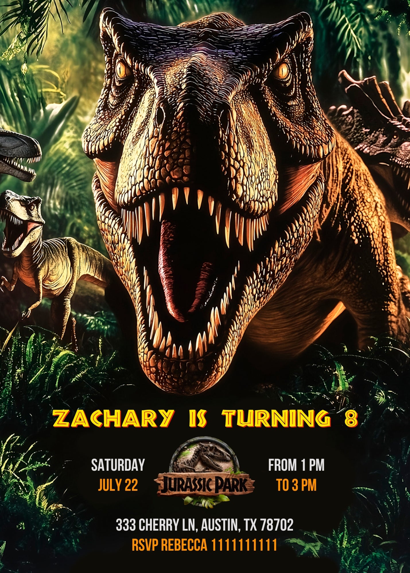 Jurassic World Dinosaur customizable invitation template | Share or Print | XZ783