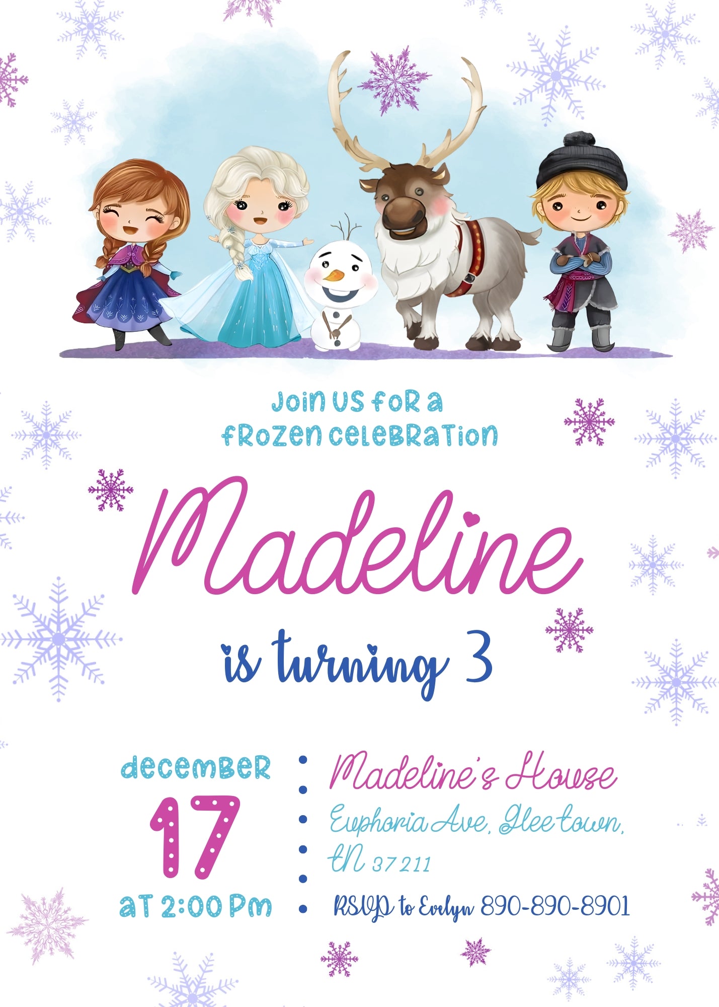 Frozen Elsa customizable invitation template | Share or Print | girl | BR568