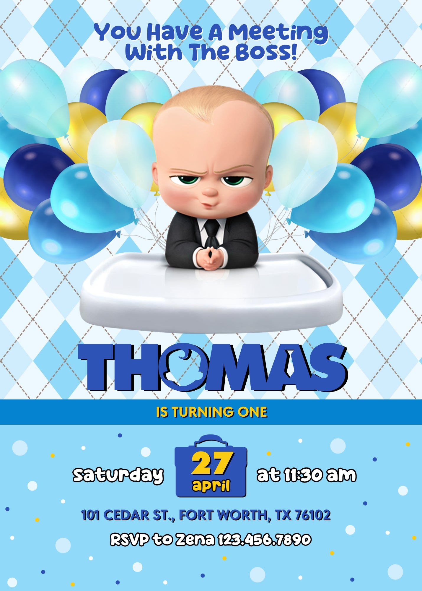 Baby Boss customizable invitation template | Share or Print | boy | WE826