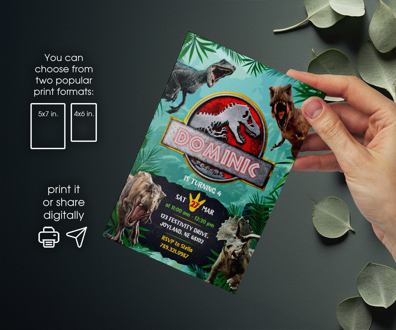 Jurassic Park Dinosaur customizable invitation template | Share or Print | VJ740