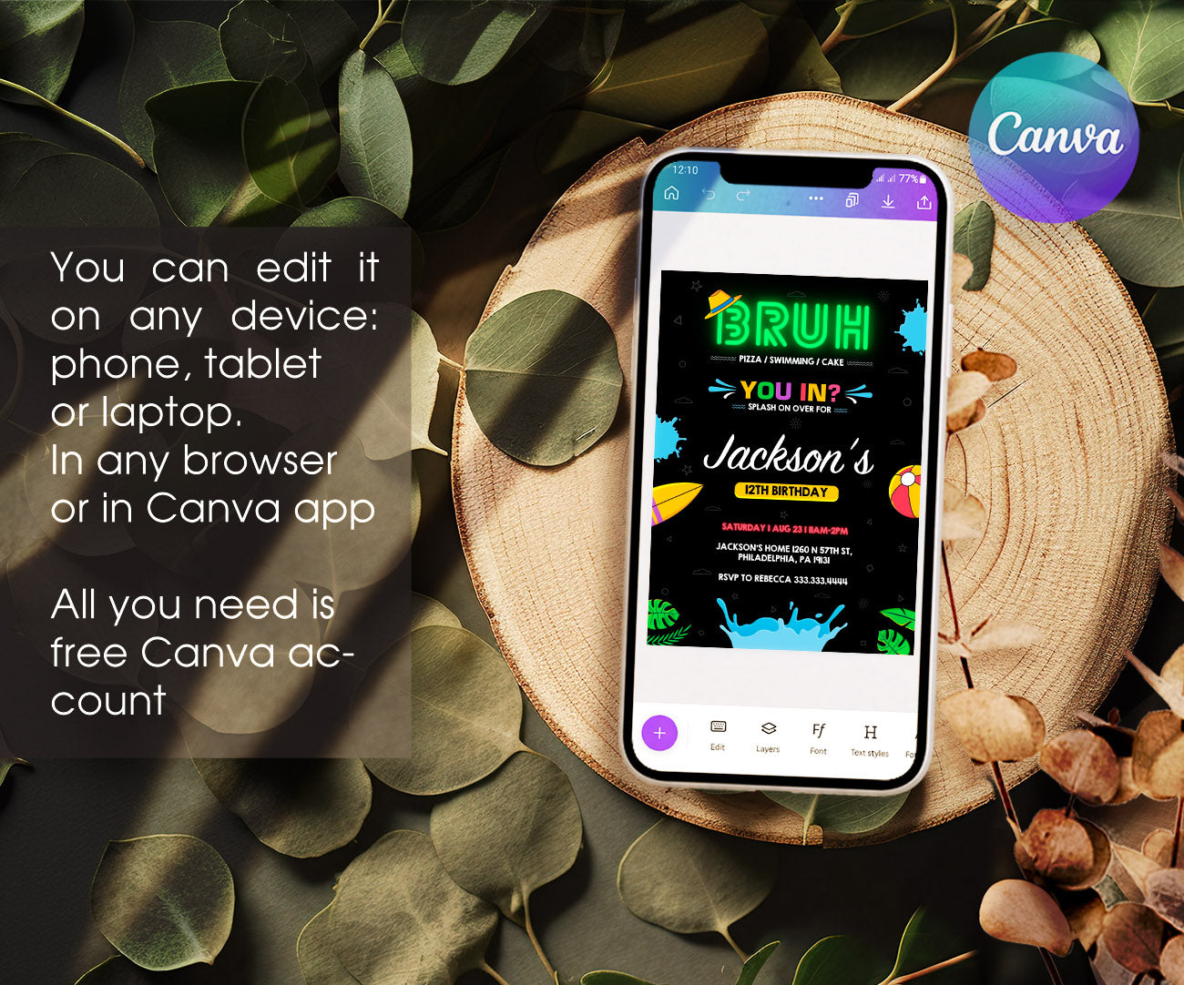 Bruh Pool customizable invitation template | Share or Print | boy | PH240
