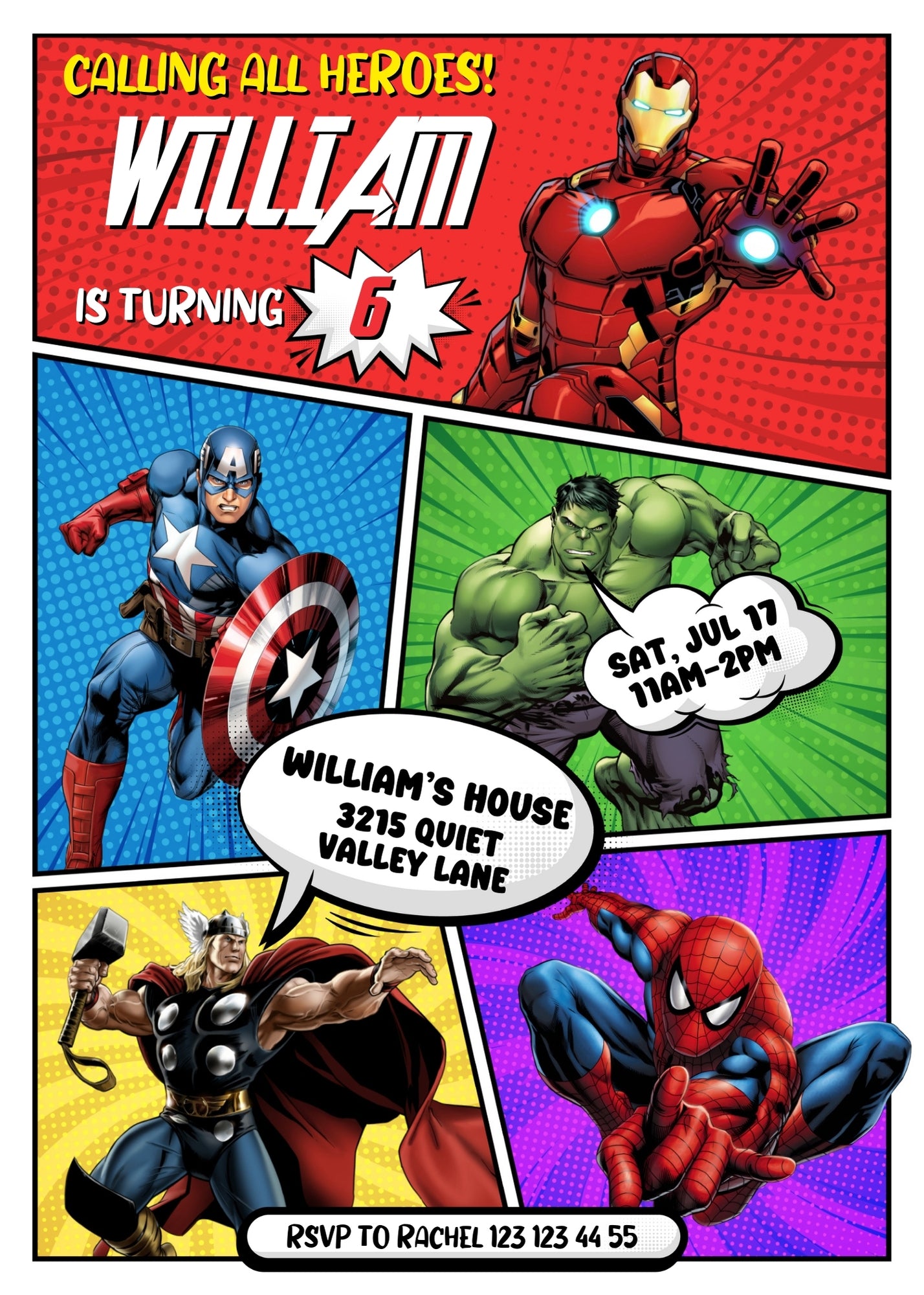 Avengers Marvel Superhero customizable invitation template | Share or Print | boy | EY693