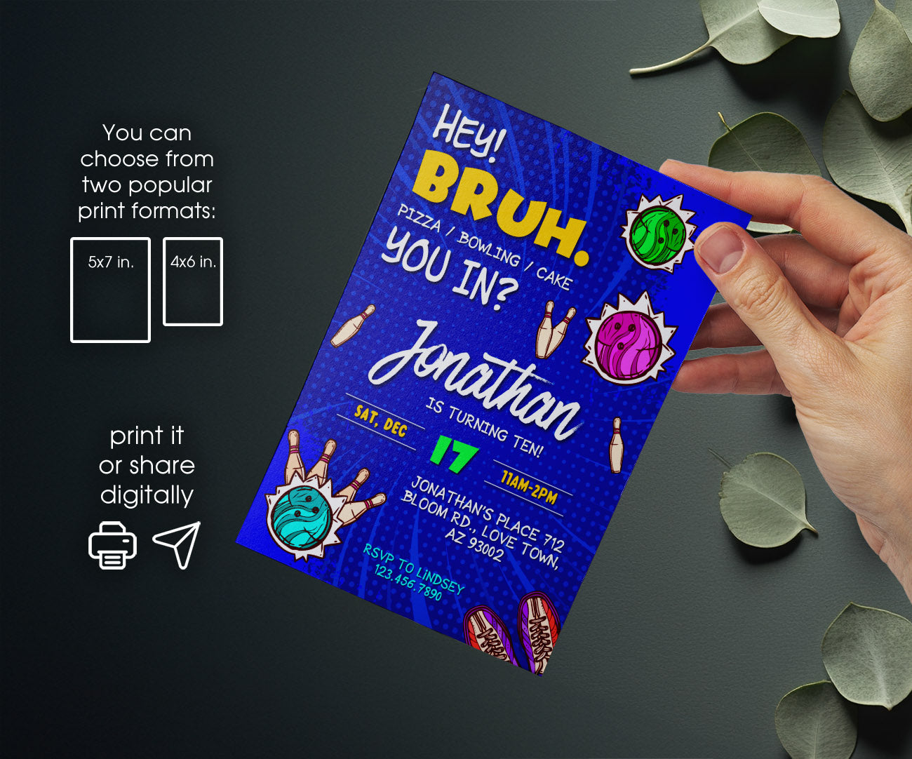 Bruh Bowling customizable invitation template | Share or Print | boy | UP585