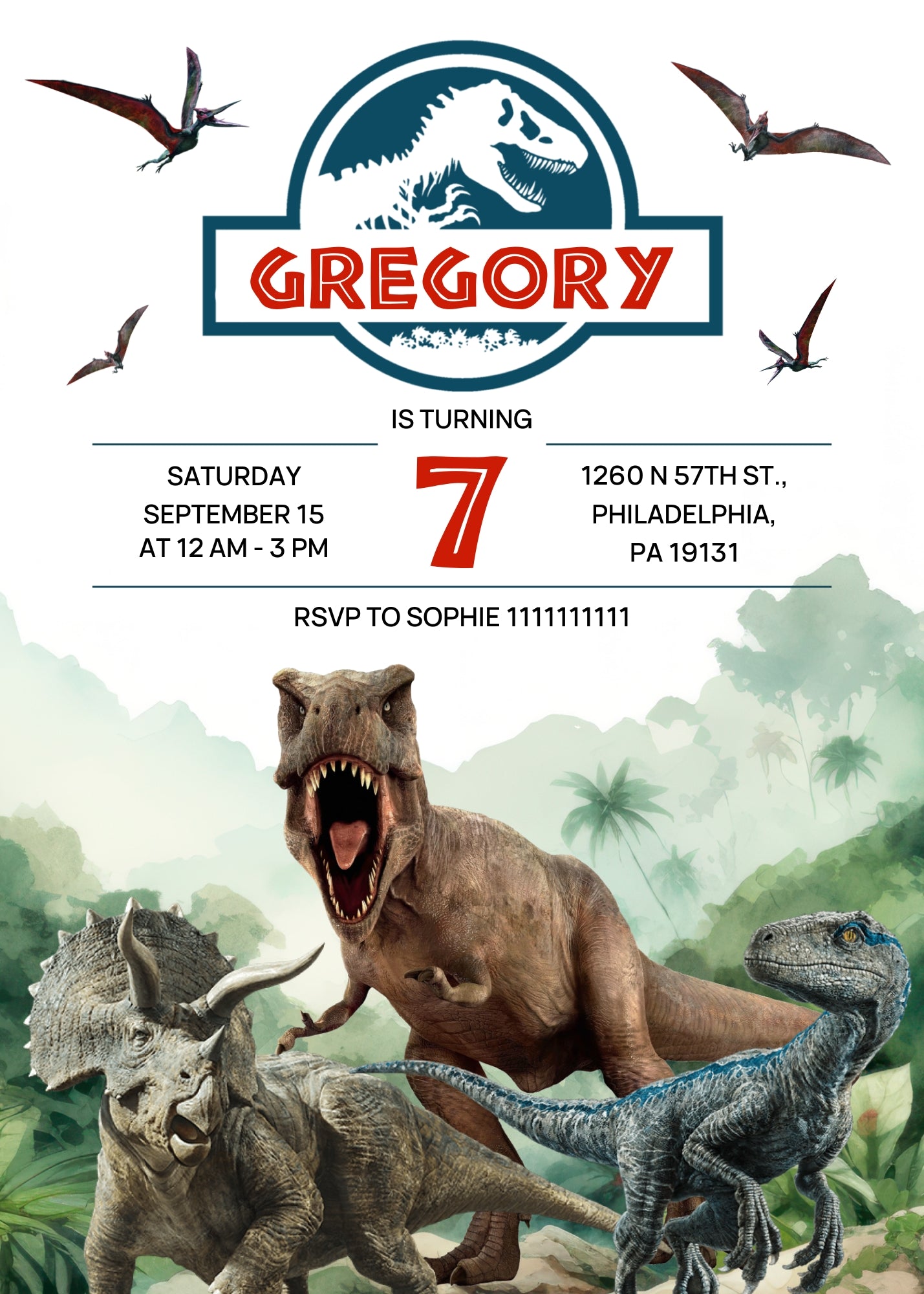 Jurassic World Dinosaur customizable invitation template | Share or Print | AD737