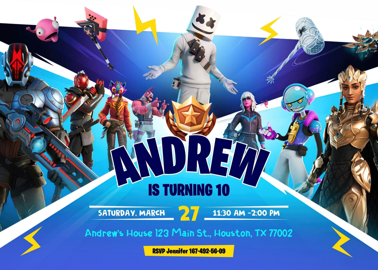 Fortnite Gamer customizable invitation template | Share or Print | boy | VY204