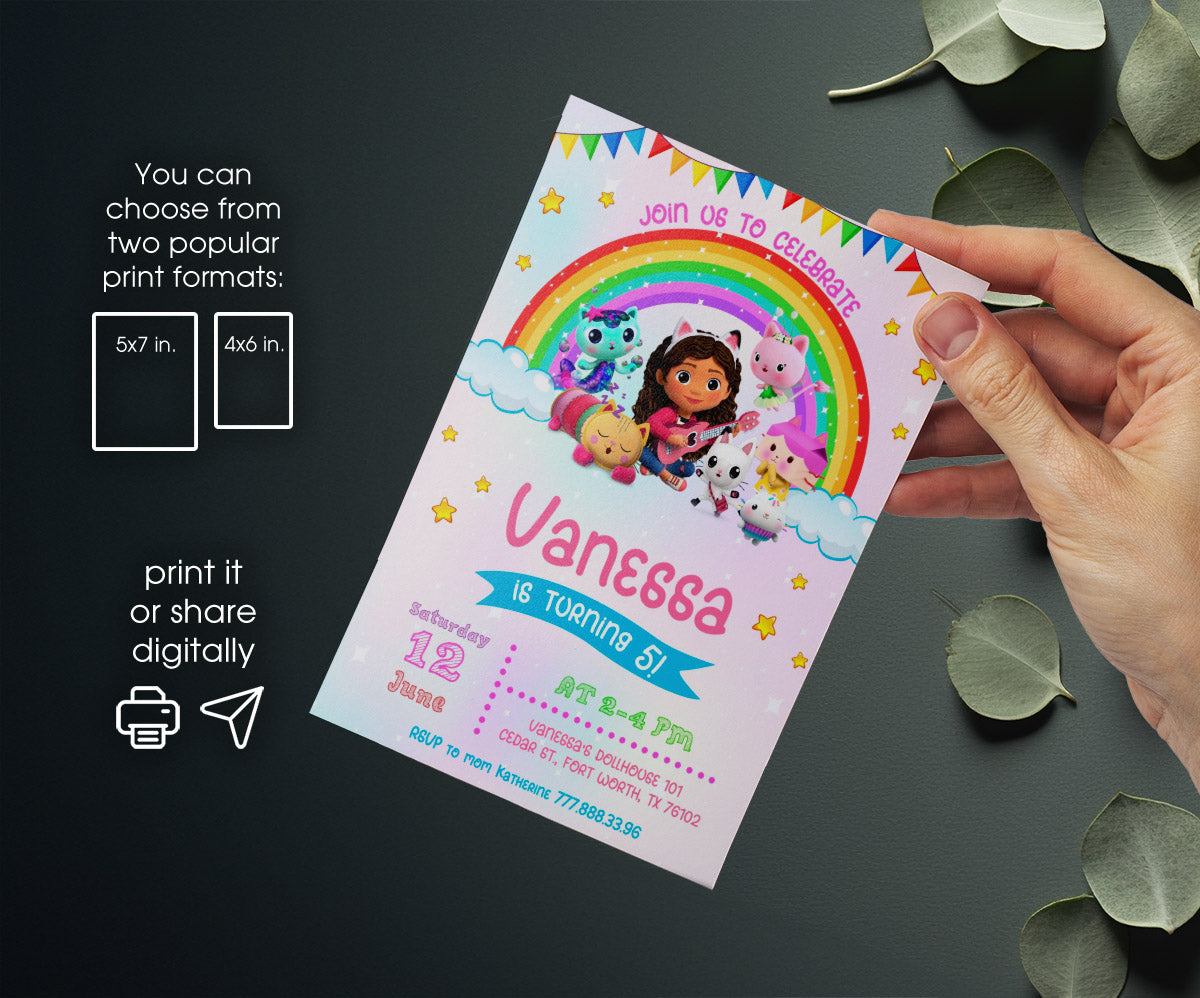 Gabby's Dollhouse Kitten customizable invitation template | Share or Print | girl | SP061