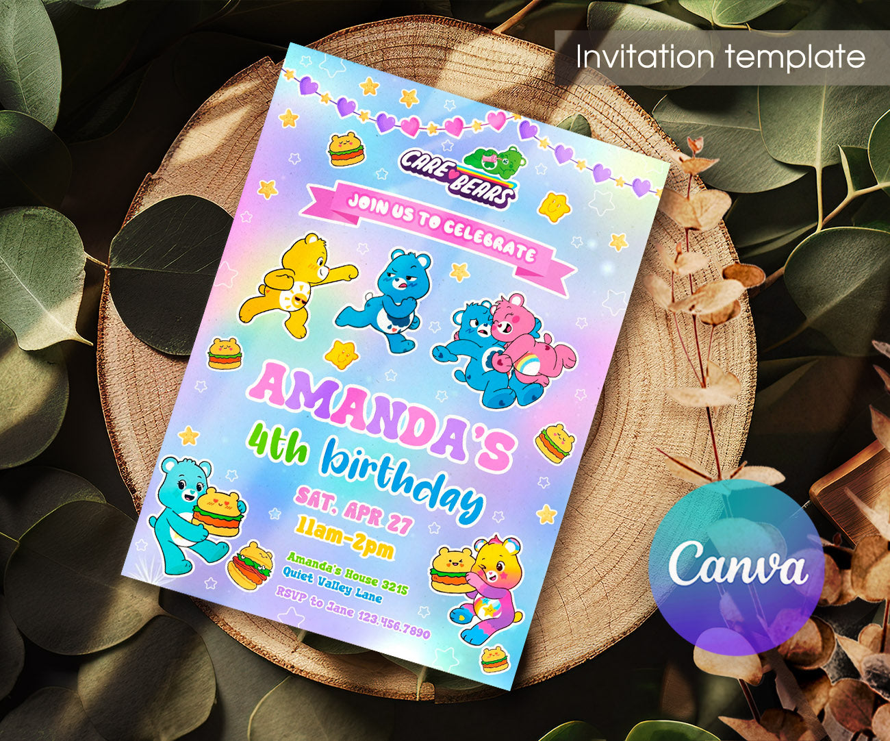 Care Bears customizable invitation template | Share or Print | AX343
