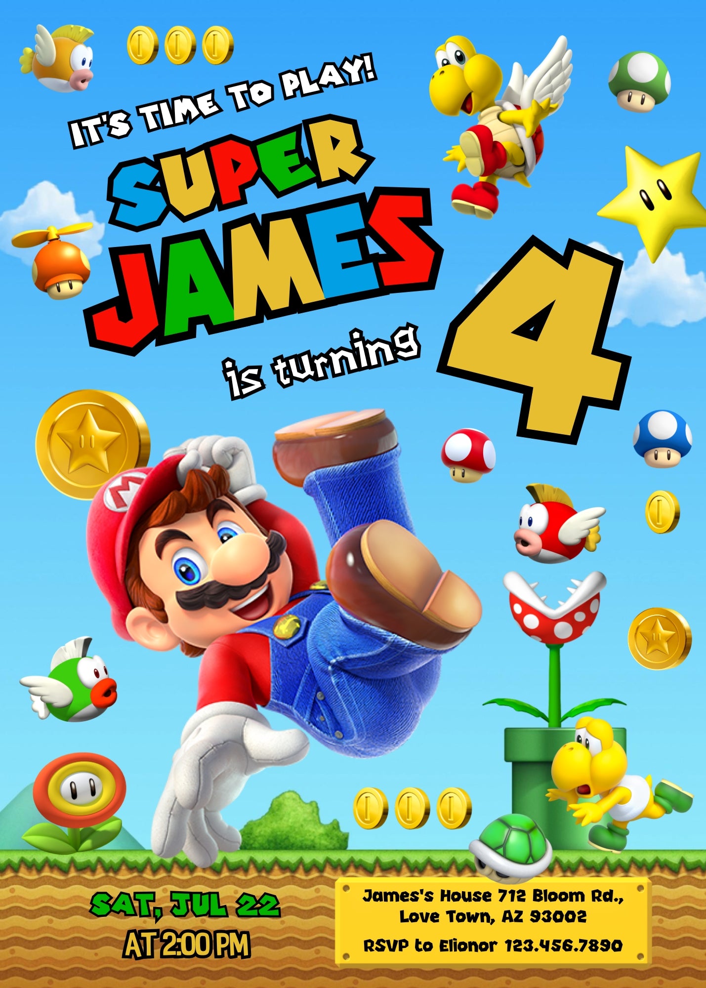Super Mario Bros customizable invitation template | Share or Print | CV284