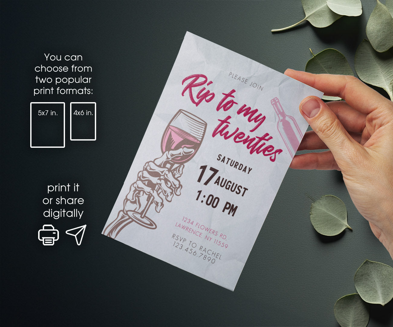 Rip Twenties Birthday customizable invitation template | Share or Print | DL655