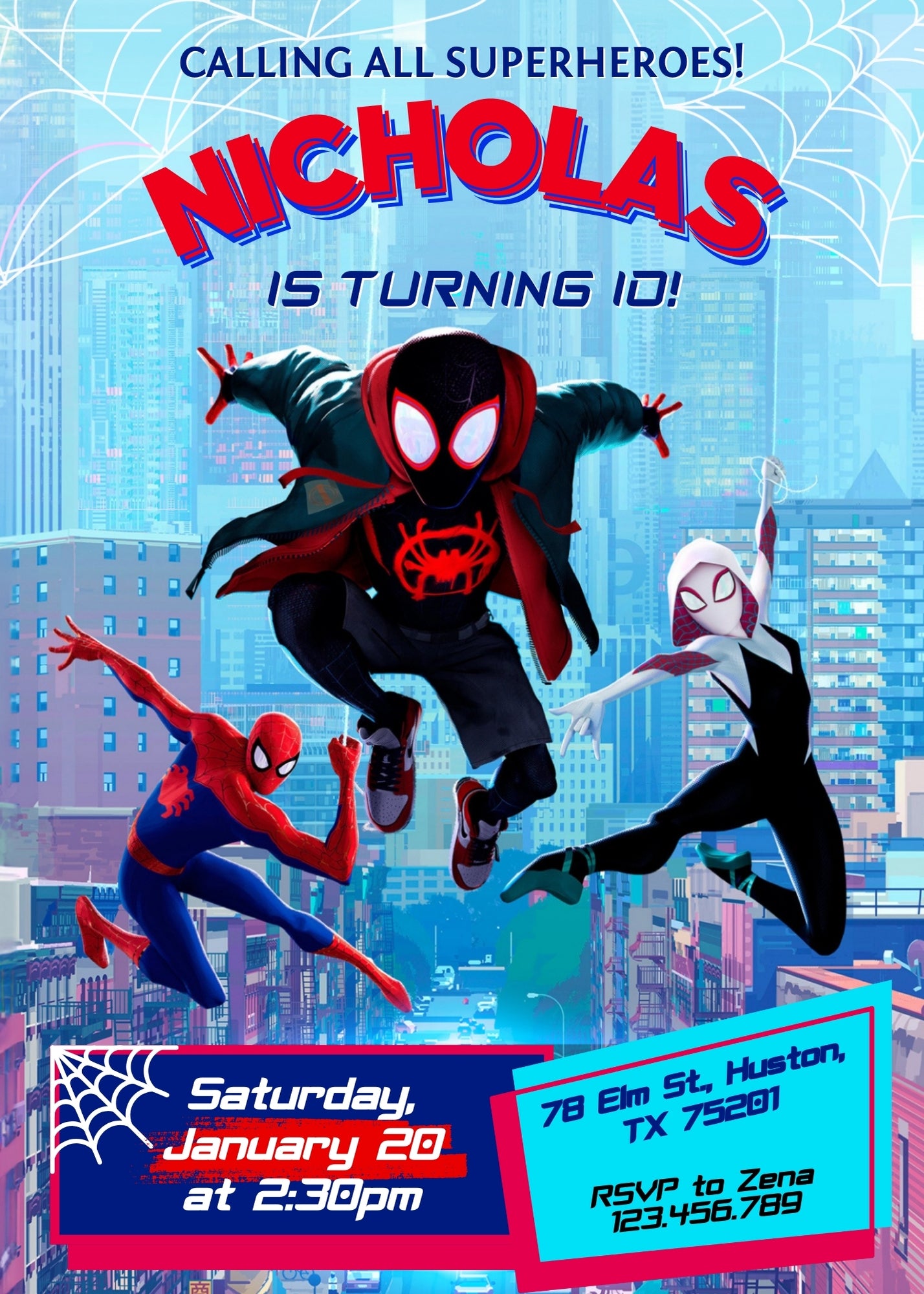 Spider Man Across the Spider-Verse customizable invitation template | Share or Print | boy | OJ701