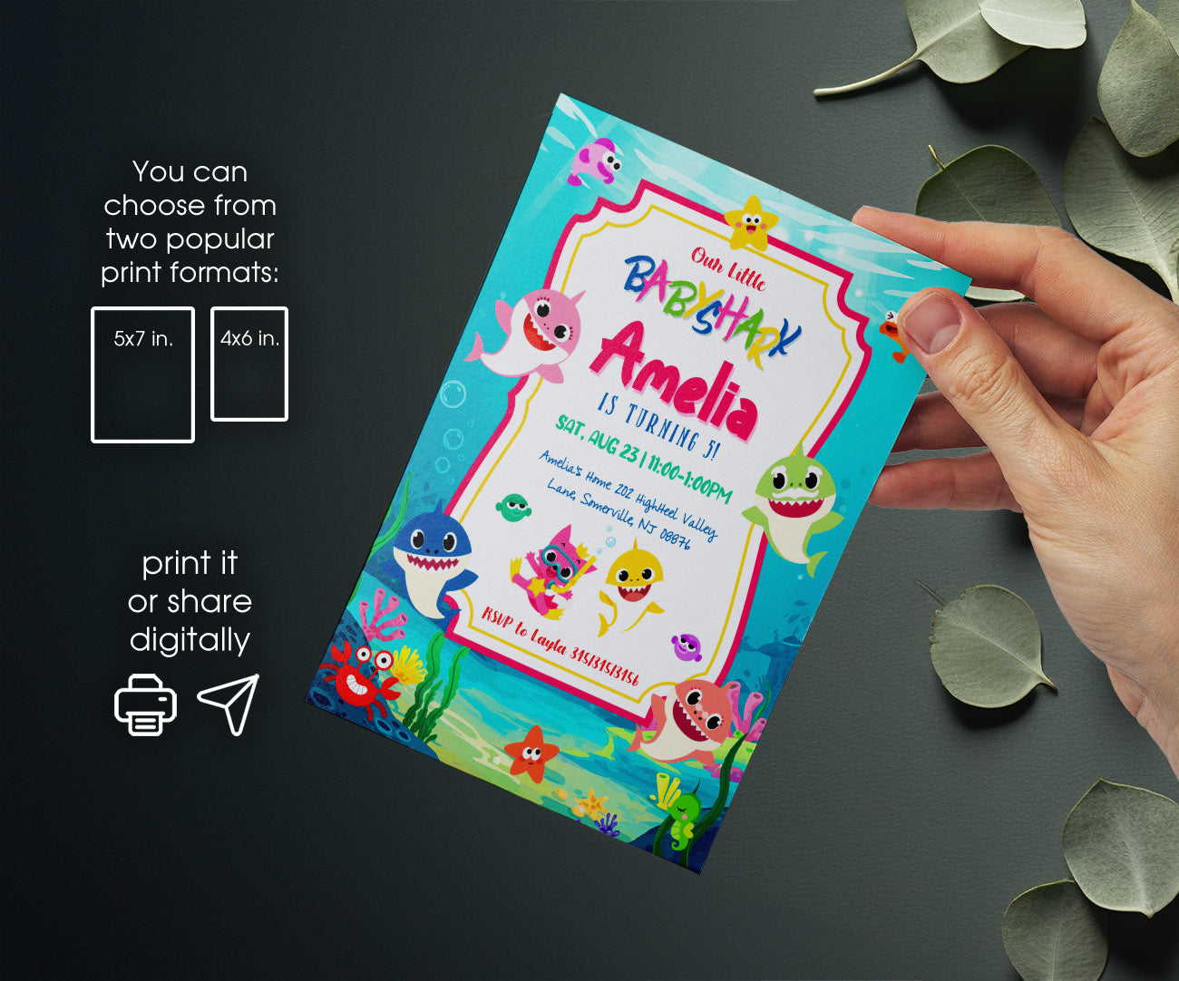 Baby Shark customizable invitation template | Share or Print | NJ471