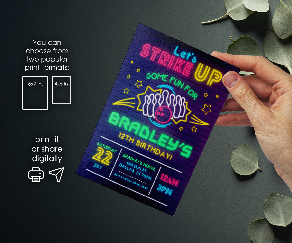 Bowling Strike Up customizable invitation template | Share or Print | MM112