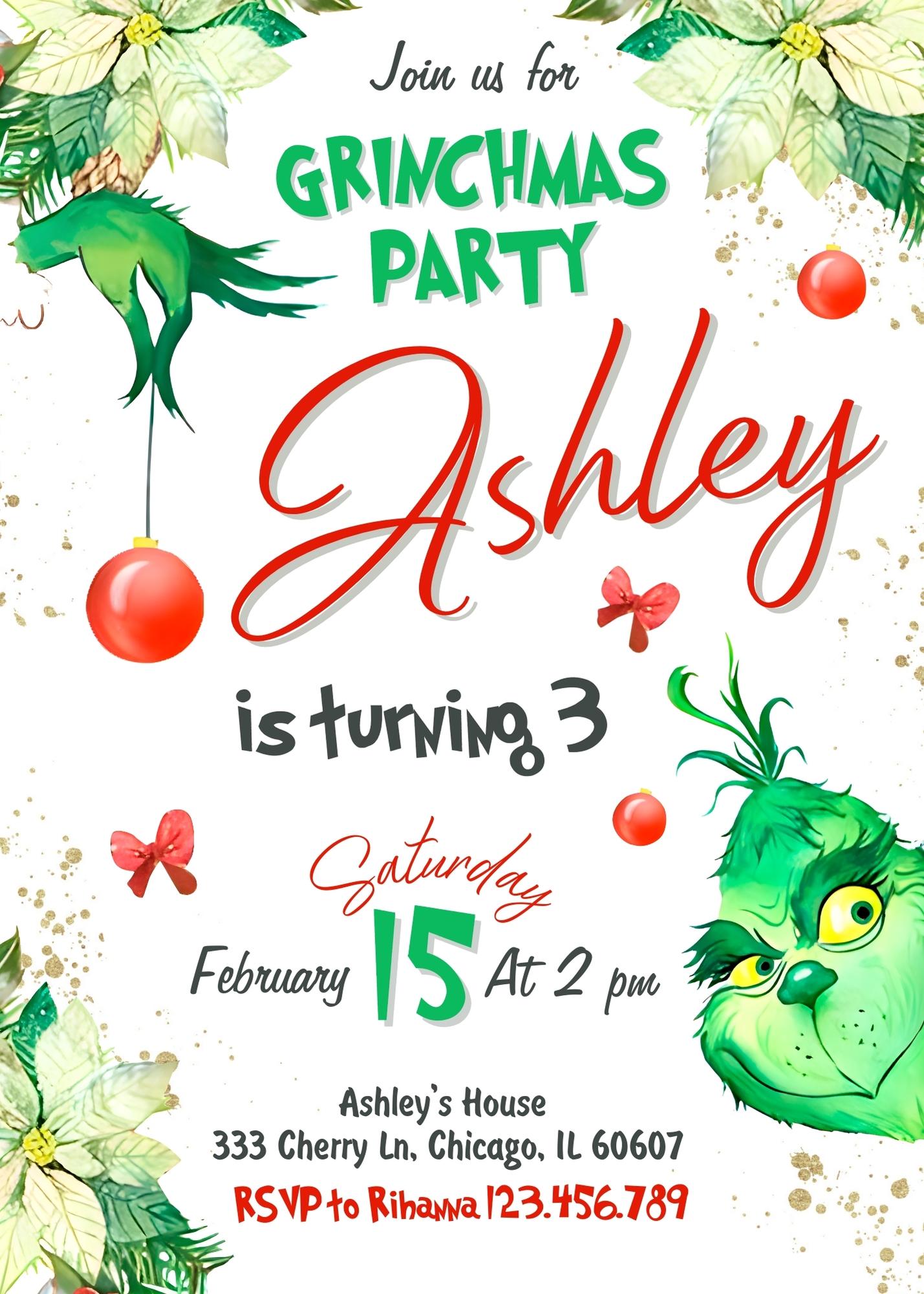 The Grinch Merry Grinchmas customizable invitation template | Share or Print | JJ073