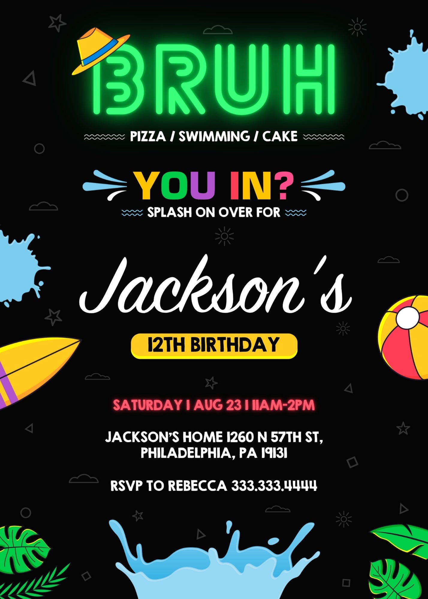Bruh Pool customizable invitation template | Share or Print | boy | PH240