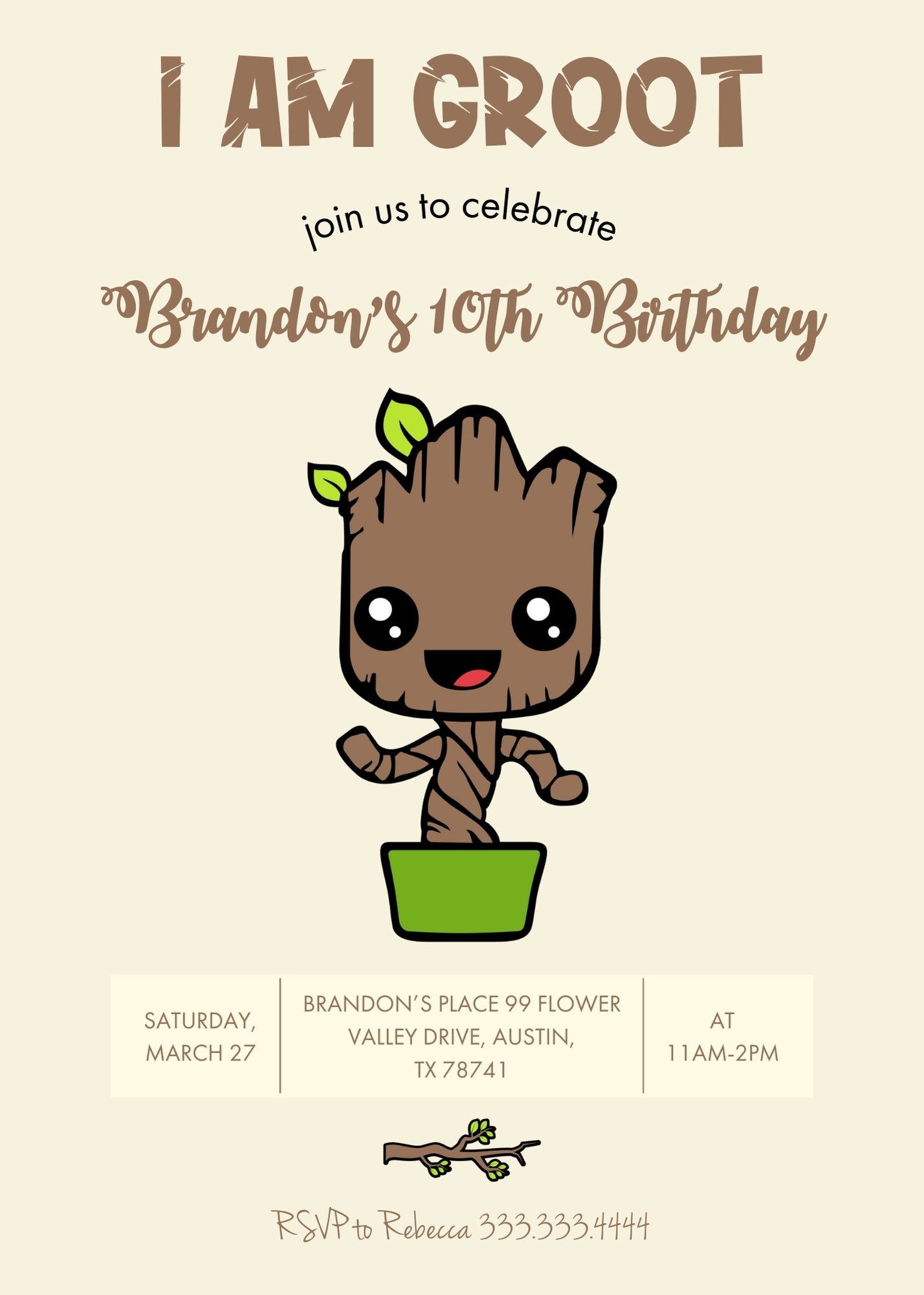Groot Guardians of the Galaxy Superhero customizable invitation template | Share or Print | IA186