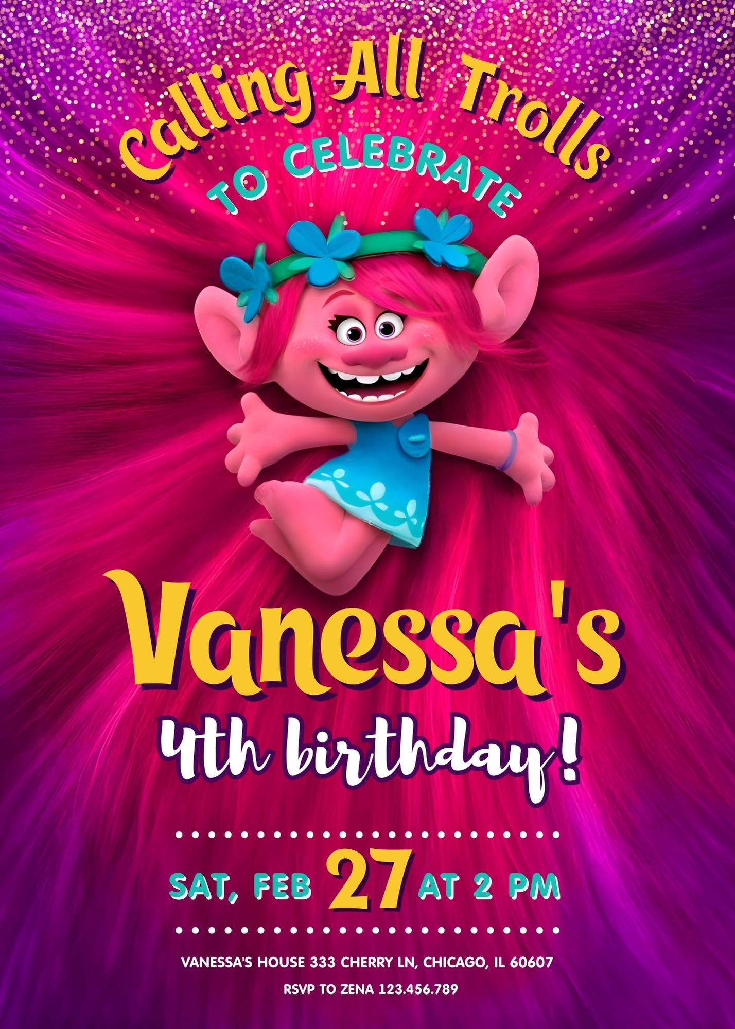 Trolls Poppy customizable invitation template | Share or Print | YI462