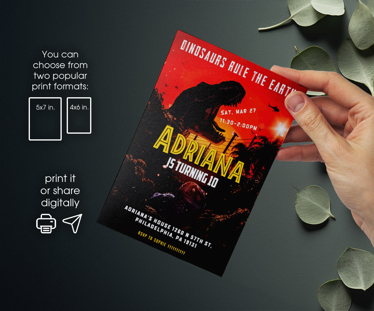 Jurassic World Dinosaur customizable invitation template | Share or Print | HM042