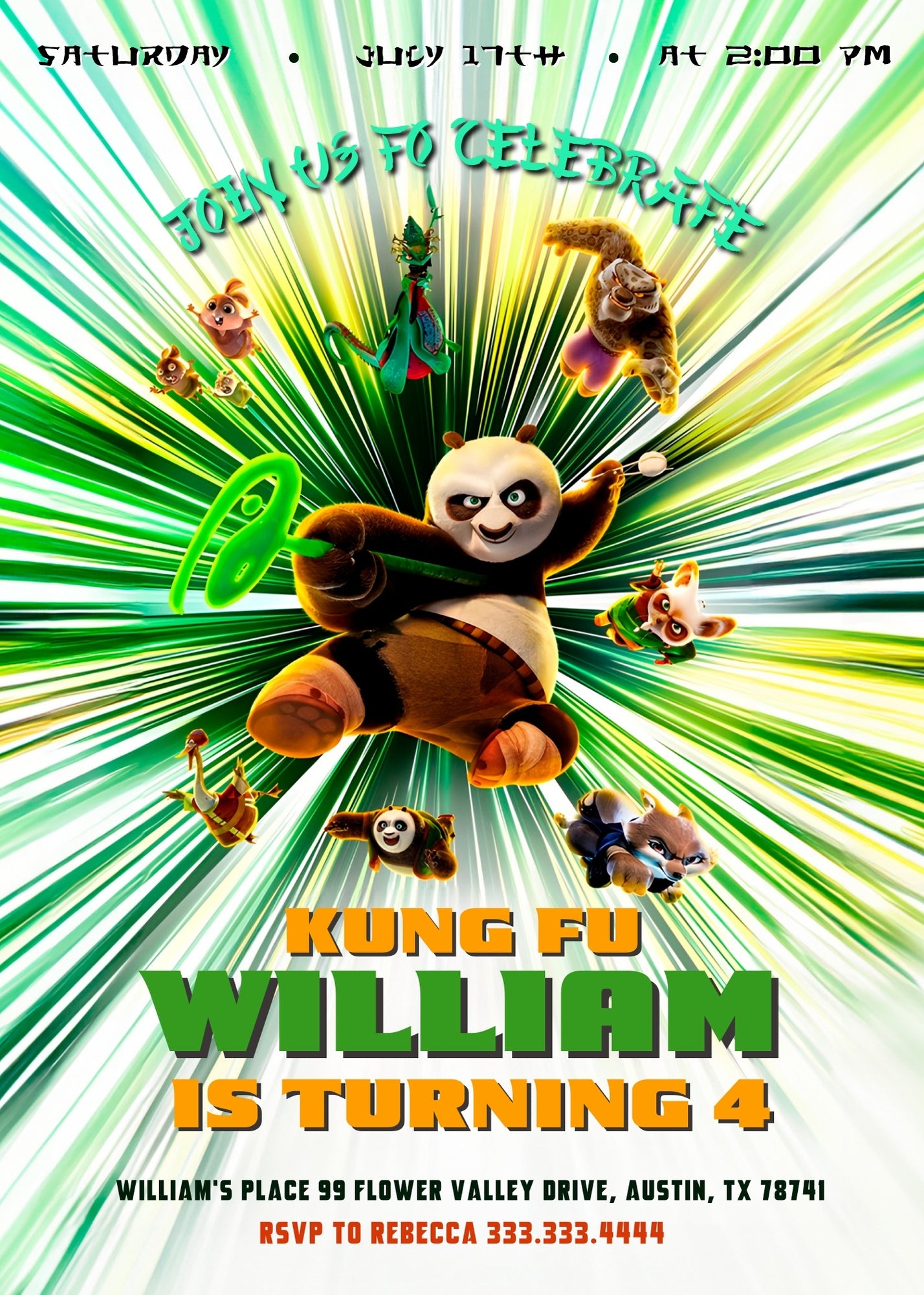 Kung Fu Panda Po customizable invitation template | Share or Print | NI455