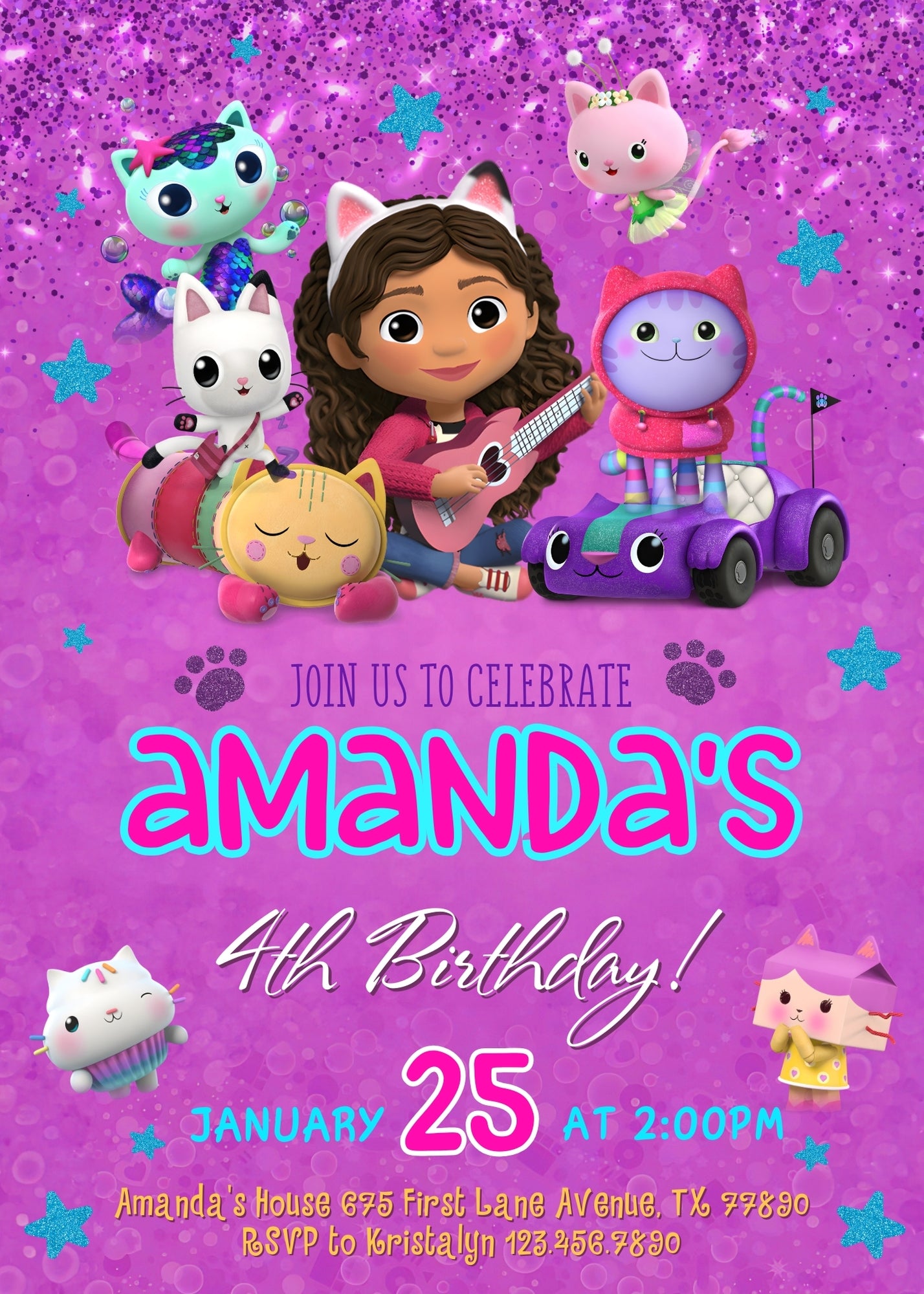 Gabby's Dollhouse Kitten customizable invitation template | Share or Print | girl | GL421