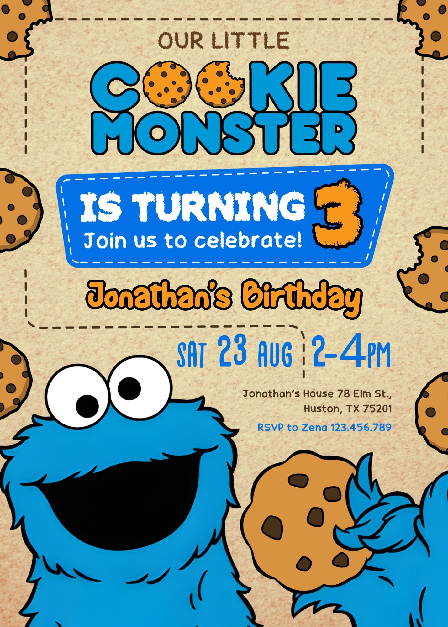 Sesame Street Cookie Monster customizable invitation template | Share or Print | BY298