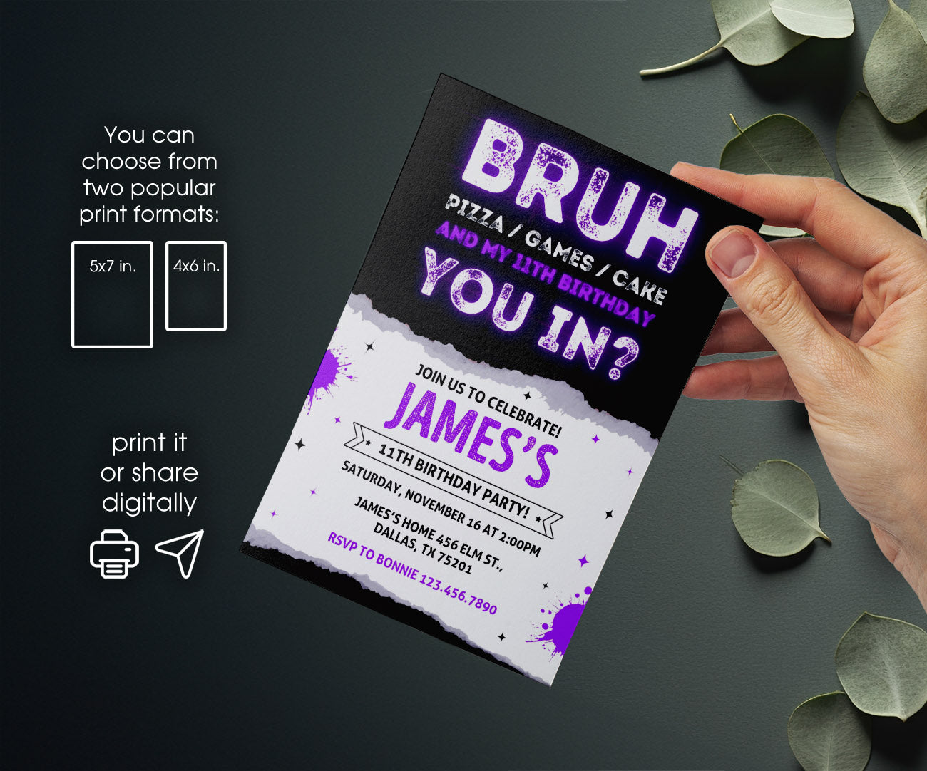 Bruh Gamer customizable invitation template | Share or Print | boy | SN797